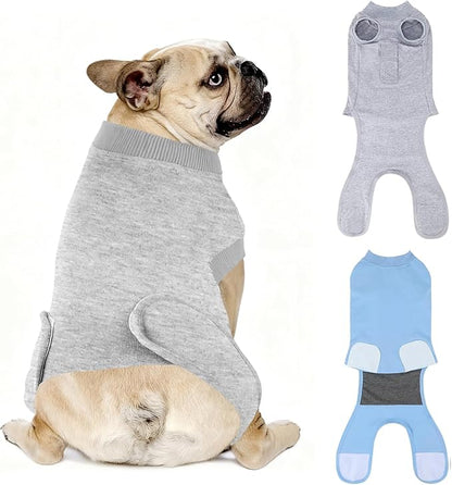 2 Packs Breathable Cotton Dog Recovery Suit for After Neuter Spay Abdominal Wounds Protector, Professional Anti-Licking Onesies for Male Female Pets Surgery Bandages, M Grey Blue Pure
