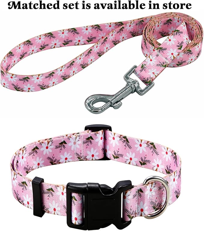 Mihqy Dog Collar with Bohemia Floral Tribal Geometric Patterns - Soft Ethnic Style Collar Adjustable for Small Medium Large Dogs (Pink White Flower,XS)