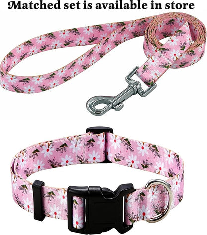 Mihqy Dog Collar with Bohemia Floral Tribal Geometric Patterns - Soft Ethnic Style Collar Adjustable for Small Medium Large Dogs (Pink White Flower,S)