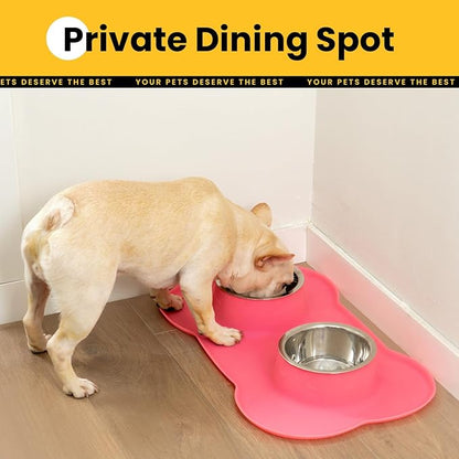 Conlun Medium Pet Feeding Station, 29oz Stainless Steel Dog Bowls Set, No Spill Food & Water Dishes with Non Slip Silicone Mat for Breeds Up to 55 Lbs, Pink