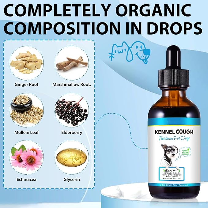 Kennel Cough Treatment for Dogs, Kennel Cough Herbal Drops - 2.02 Fl.oz / 60 ml