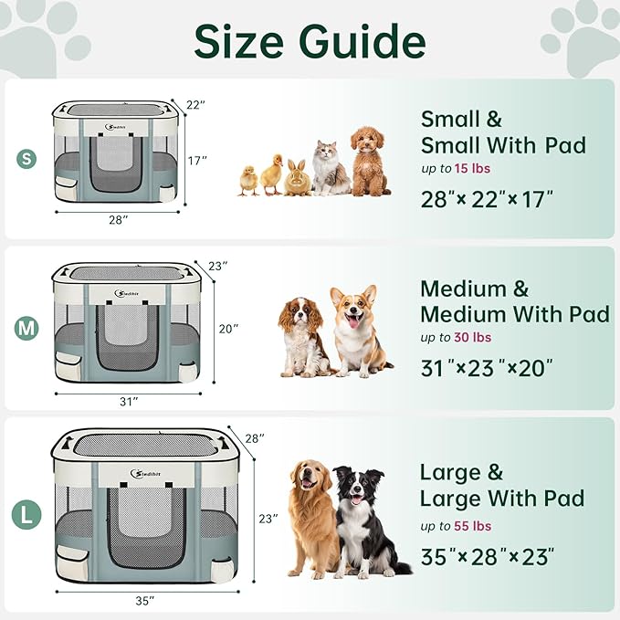 Dog Playpen,Cat Pet Puppy Pen,Portable Playpens for Dogs Indoor Outdoor Travel Camping Use,Foldable Dog Kennel Tent Crate for Rabbit Small Animals with Carrying Case (Grey with Pad, Small)