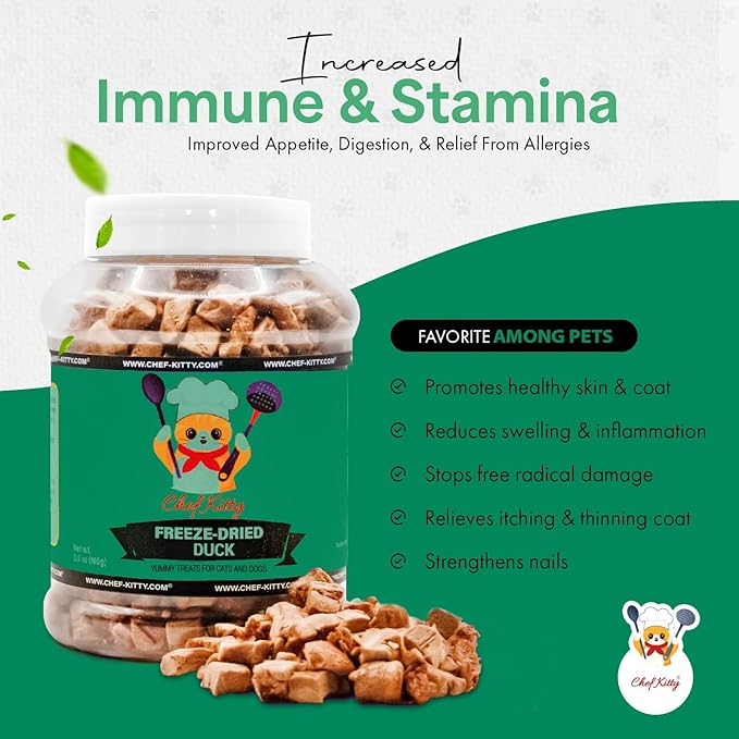 Duck Dog Treats | 100% Human Grade Freeze Dried Cat Treats, Single Ingredient | High Protein Cat & Dog Food Toppers | No Additives or Preservatives | Inspected & Tested in USA | 3.0 oz