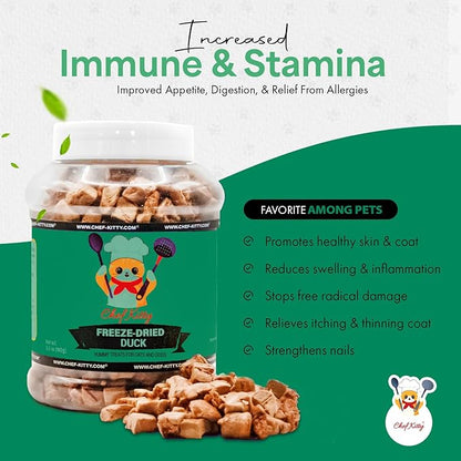 Duck Dog Treats | 100% Human Grade Freeze Dried Cat Treats, Single Ingredient | High Protein Cat & Dog Food Toppers | No Additives or Preservatives | Inspected & Tested in USA | 3.0 oz