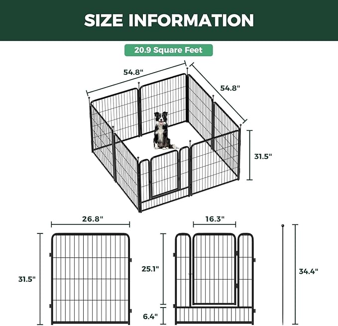 FXW Rollick Unleashed Dog Playpen for Indoor, Yard, RV Camping, 32 inch 8 Panels Dog Pen with Washable Pee Pad for Small and Medium Dogs, Black│Patented