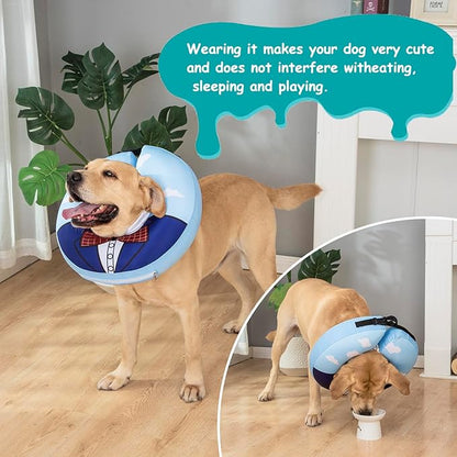 Inflatable Dog Cone Collar,Waterproof Soft Dog Donut Cone for Large Medium Small Dogs Cats, Recovery Pet E-Collar Alternatives After Surgery (Suit Blue, Medium+)