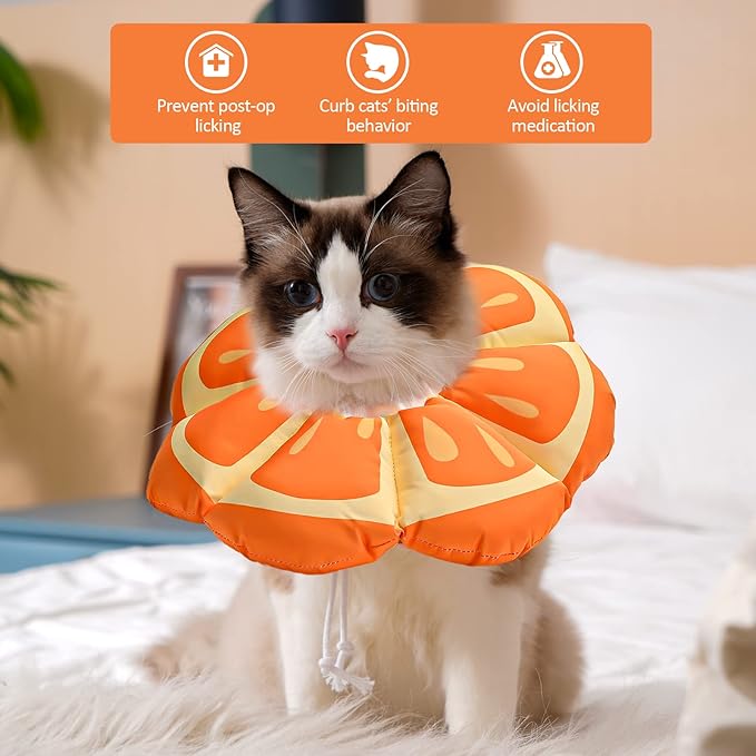 Avont Cat Cone Collar Soft, Adjustable Recovery E Collar Alternative for Cats Kittens Puppies, Elizabethan Neck Cone of Shame to Prevent Licking Biting After Surgery Protect Wounds -Tangerine(S)