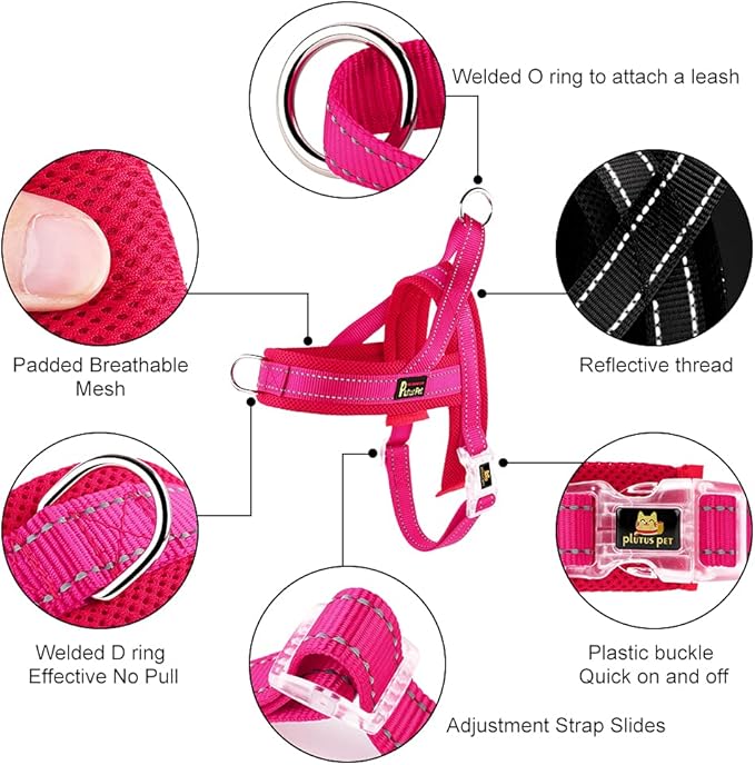 Plutus Pet No Pull Dog Harness with Breathable Mesh Padded, Adjustable Reflective Escape Proof Dog Harness, Quick Fit Dog Vest Harness for Small Medium Large Dogs(M, Pink)