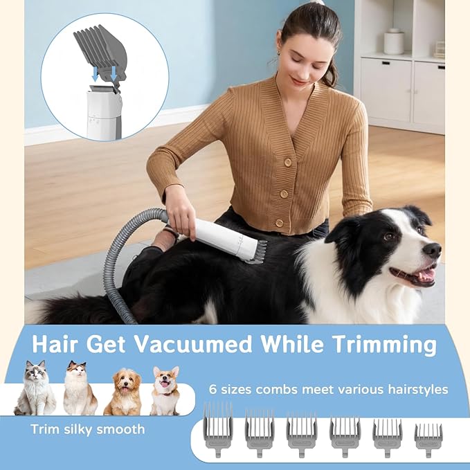 Dog Grooming Kit, Pet Grooming Vacuum with Pet Clipper Nail Grinder, Dog Hair Vacuum with 6 Pet Grooming Tools for Dogs Cats Shedding Grooming
