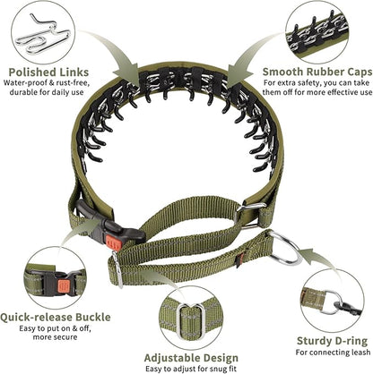 Mayerzon Martingale No Pull Collar for Medium Large Dogs German Shepherd Doberman Pitbull, Patented Anti Pull Correction Dog Collar for Walking Training, Reflective, Adjustable, Hidden(L, Army Green)