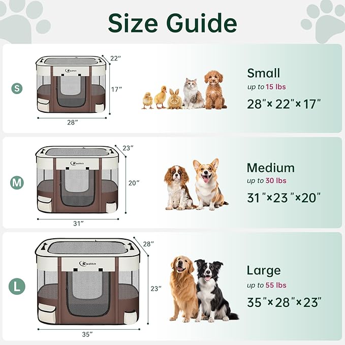 Dog Playpen,Cat Pet Puppy Pen,Portable Playpens for Dogs Indoor Outdoor Travel Camping Use,Foldable Dog Kennel Tent Crate for Rabbit Small Animals with Carrying Case (Brown, Small)