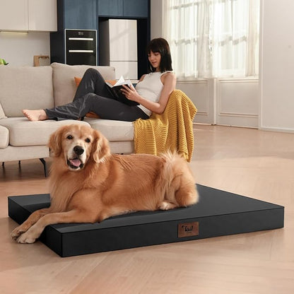 Outdoor Dog Bed for Medium Dogs, Waterproof Dog Crate Mat Orthopedic Egg Crate Foam Pet Bed with Washable Removable Oxford Cover, Black