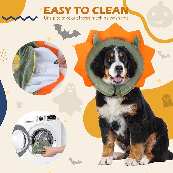 IEUUMLER Inflatable Recovery Dog Collar, Protective Donut Cone, Adjustable Soft Collar for Dog and Cat After Surgery Prevent from Biting & Scratching EU002 - Green Demon L