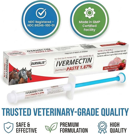 Ivermectin Horse Paste 1.87% Dewormer 6.08g Dose-Effective Appled Flavored Ivermectin Paste for Equine Care,Horse Deworming Paste -for Horses Up to 1250 lb (24 Pack)