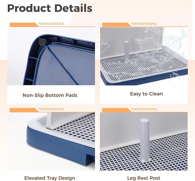 Indoor Dog Potty Tray with High Wall, 19.3 x 24.8 in Mesh Training Toilet for Puppy and Small Dogs, Deep Base Pee Pad Holder with Splash Guard, Non-Slip Bottom, Easy-Clean, House Training Use