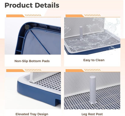 Indoor Dog Potty Tray with High Wall, 19.3 x 24.8 in Mesh Training Toilet for Puppy and Small Dogs, Deep Base Pee Pad Holder with Splash Guard, Non-Slip Bottom, Easy-Clean, House Training Use