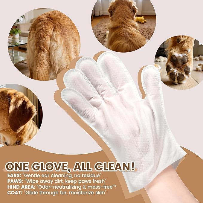 IMMHABI 50 Pcs Cleaning Deodorizing Pet Glove Wipes for Dogs & Cats, Hypoallergenic Dog Bath Wipes with Natural Deodorizer Persimmon Tannin, Pet Bathing Wipes for Horse Coat Care Coconut Scent