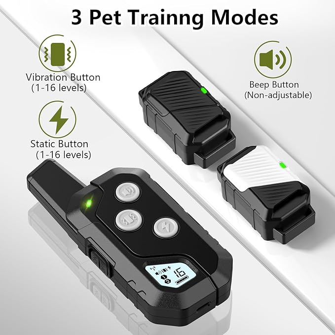Shock Collar for Dogs, Dog Training Collar with Remote Control for 2 Dogs, 3 Training Modes with Beep, Vibration and Satic, Waterproof, Rechargeable for Large Medium Small