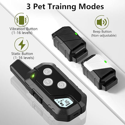 Shock Collar for Dogs, Dog Training Collar with Remote Control for 2 Dogs, 3 Training Modes with Beep, Vibration and Satic, Waterproof, Rechargeable for Large Medium Small