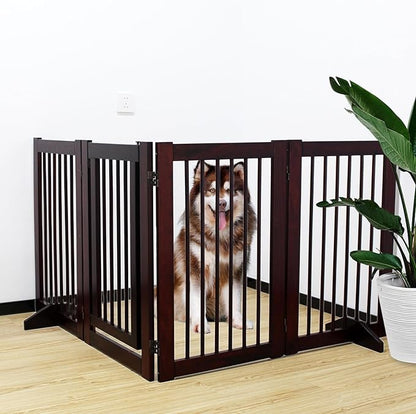 Dog Gate Indoor, Pet Gates for Doorways No Drilling, Freestanding Dog Gates, Foldable Pet Gate, Wooden Gates for Dogs Indoor- 4 Panel - 30" (Espresso, 4 Panel - 30")