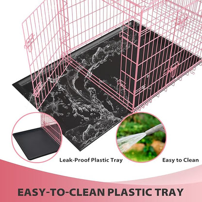 BestPet | Dog Crate | 36" | Pink | Foldable Metal Kennel with Double Doors, Secure Slide-Bolt Latches, Leakproof Tray | Portable Dog Cage for Medium Sized Breeds | for Travel, Indoor & Outdoor Use