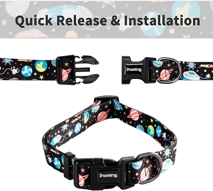 Ihoming Dog Collar and Leash Set for Daily Outdoor Walking Running Training, Space Design for Large Boys Girls Dogs Cats Pets, L-Up to 80LBS