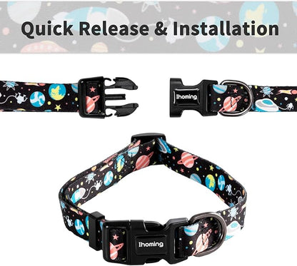 Ihoming Dog Collar and Leash Set for Daily Outdoor Walking Running Training, Space Design for Large Boys Girls Dogs Cats Pets, L-Up to 80LBS