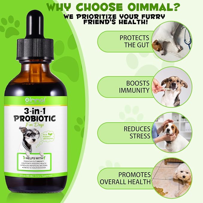 Oimmal Probiotics for Dogs, 3 in 1 Dog Probiotic and Digestive Enzymes for Pet, Supports Gut Health, Itchy Skin, Allergies, Immunity, Liquid Probiotics for for All Ages and Breeds Dogs, blue