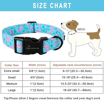 ARING PET Flamingo Dog Collar-Cute Cotton Small Dog Collars, Adjustable Lightweight Summer Pet Collars for Small Medium Large Boy and Girl Dogs, Small