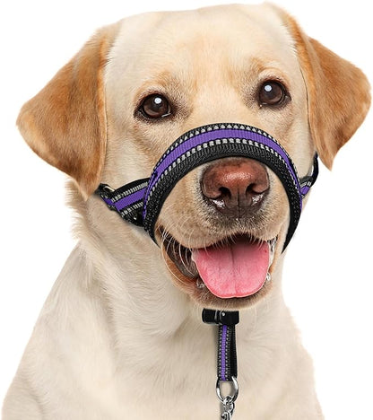 BARKLESS Soft Dog Head Collar, Patented Padded No Pull Head Halter, Training Nose Leash with Safety Link for Medium Large Dogs, Adjustable Muzzle Leash, Easy Control for Walking (M, Purple)