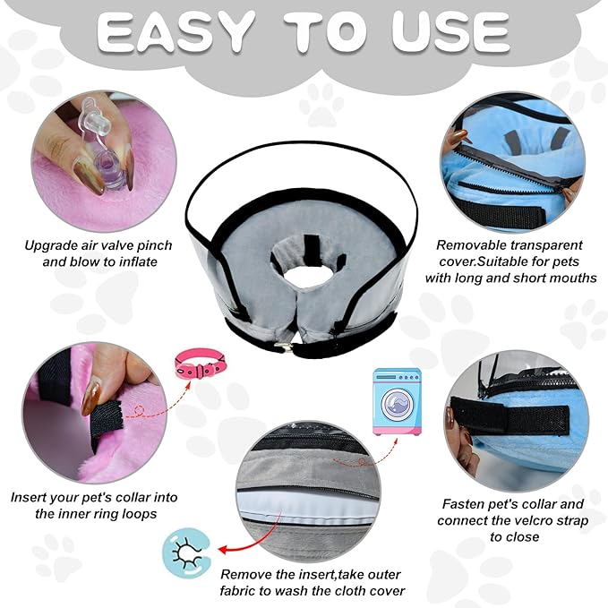 MRSOHRET Dog Cone, Dog Surgery Collar, Inflatable Cones for Small Medium Large Dogs, Grey Recovery Collar, Does not Impede Vision (M Grey)
