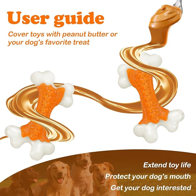 Kseroo 6-Pack Indestructible Dog Toys for Aggressive Chewers: Peanut Butter Flavored Hard Nylon Bone Chew Toys, Tough Dog Chew Toys, Dog Toys to Keep Them Busy for Medium Large Dogs, Orange