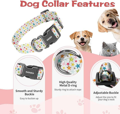 Kazazoo Dog Collar Cute and Soft Nylon Puppy Collar for Boy and Girl, Adjustable Dog Collars for Small Medium Dogs, Colorful Stars-XS