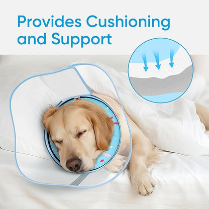 Sponge Dog Cone Collar, Dog Recovery Collar Alternative with Detachable High Clear Shield, Adjustable Soft Neck Cone for Small Medium Large Dogs, Stop Licking After Surgery (DonutBlue,XL)