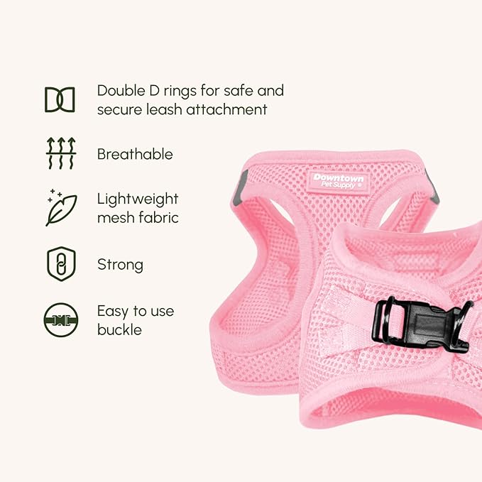 Downtown Pet Supply Step-in Dog Harness – No Pull, Adjustable Padded Mesh with Reflective Trim, Secure Buckle Strap – Comfortable & Breathable Small Dog Harness, Small, Baby Pink