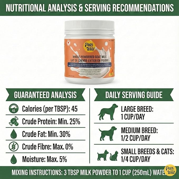 Pets Gone Wild | Goat Milk Powder with Pumpkin & Carrot | Non-GMO & Picky Eater Friendly | Nutrient-Dense Supplement for Daily Wellness & Hydration | 250 G