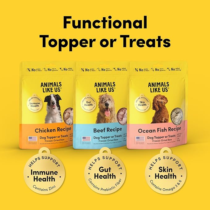 Freeze Dried Dog Treats Topper Premium, Supports Gut Health, Dog Food, High Protein, Non-GMO, No Wheat or Corn, 3oz (Fish)