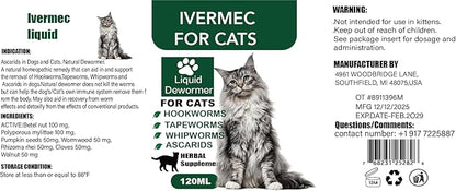 lvermect Dewormer Liquid for Dogs and Cats, Digestive Cleanser Treatment, Broad Spectrum for All Wormer, Hookworms, Lung Worms, Pin Worms, Round Worms