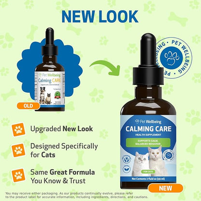 Pet Wellbeing Calming Care for Cats - Vet-Formulated Behavioral Support - Feline Stress Support, Emotional Wellness - Ashwagandha & Holy Basil Adaptogen - Holistic Cat Supplement 2 oz (59ml)