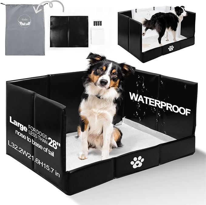 HQ4US 4LEGS Dog Litter Box, Pee Pad Holder Foldable, Indoor Dog Potty Tray for Puppy & Medium Dogs, High Walls, Seamless, No Assembly, Waterproof, Easy to Clean, No Spill,Portable for Travel