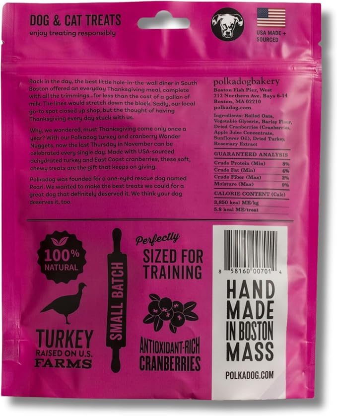 Polkadog Wonder Nuggets Soft & Chewy Dog Treats - Turkey & Cranberry, All Natural, Limited Ingredient, Premium Training Treats for All Breeds, Great for Allergies, Made in USA - 10oz