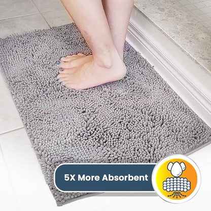 Muddy Mat® | Super Absorbent Door Mat Indoor, Microfiber Quick Dry Chenille Entryway Rug, Non-Slip Front Door Mat, Indoor Mats for Entryway, Machine Washable Pet Rug, Grey 24"x96"