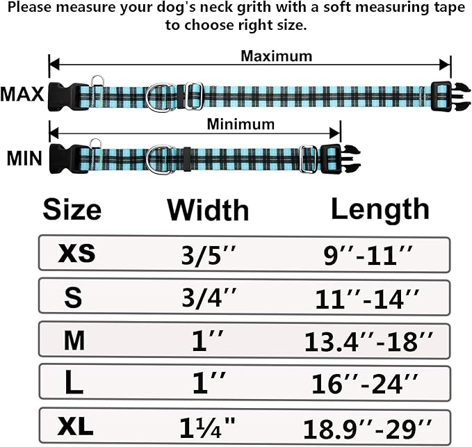 Martingale Collar for Dogs with Buckle No Pull Adjustable Nylon Limited Slip Training Dog Collars (Blue Plaid, Small)