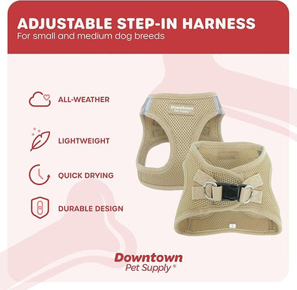 Downtown Pet Supply Step in Dog Harness No Pull, X-Large, Khaki - Adjustable Harness with Padded Mesh Fabric and Reflective Trim - Buckle Strap Harness for Dogs