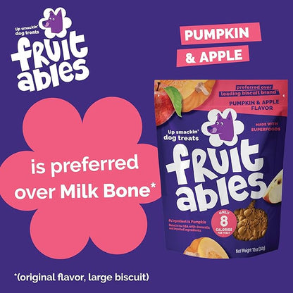 Fruitables Baked Dog Treats, Healthy Pumpkin Treat for Dogs, Low Calorie & Delicious, Pet Essential, Made with No Wheat, Corn & Soy, Made in the USA, Allergy Friendly, Pumpkin and Apple Flavor, 20 oz