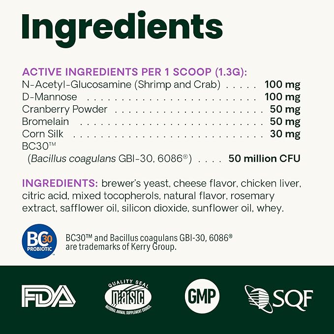 VetriScience UT Health Powder, UT Strength Cranberry D-Mannose Bladder and Urinary Tract Supplement for Cats, Bromelain and Probiotics, Healthy Mineral Balance, Chicken & Cheese, 60 Scoops