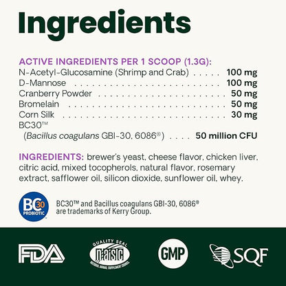 VetriScience UT Health Powder, UT Strength Cranberry D-Mannose Bladder and Urinary Tract Supplement for Cats, Bromelain and Probiotics, Healthy Mineral Balance, Chicken & Cheese, 60 Scoops