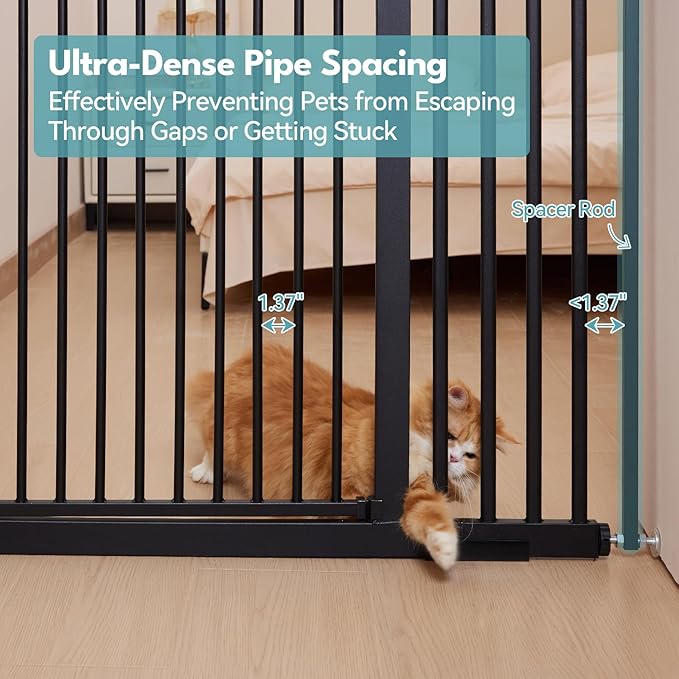 No Pawblems 55.1" Extra Tall Pet Gate for Cat/Dog, 29.9-44.4" Wide Auto Close Tall Cat Gate, NO Drilling Pressure Mounted for Doorways/Hallways, 1.37" Narrow Bar Spacing, Black