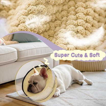 Soft Inflatable Dog Cone for Surgery Recovery, Protective Dog Donut Collar with Shield to Stop Licking Wounds, 2-in-1 Patented Comfort Blow-Up Collar for Small and Medium Pets (Khaki, M+)
