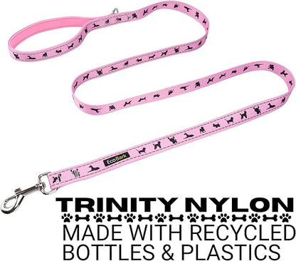 EcoBark Dog Leash - Soft & Reflective Comfort Leashes with Padded Handle - Safe, Strong, & Durable for Small, Medium or Large Dogs (Baby Pink)